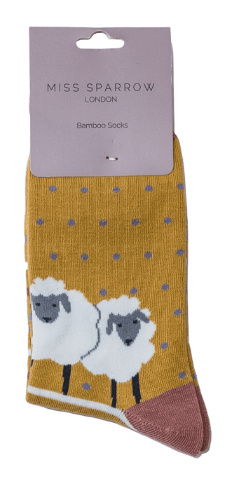 lusciousscarves Socks Miss Sparrow Sheep Design Bamboo Socks - Mustard