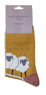 Load image into Gallery viewer, lusciousscarves Socks Miss Sparrow Sheep Design Bamboo Socks - Mustard

