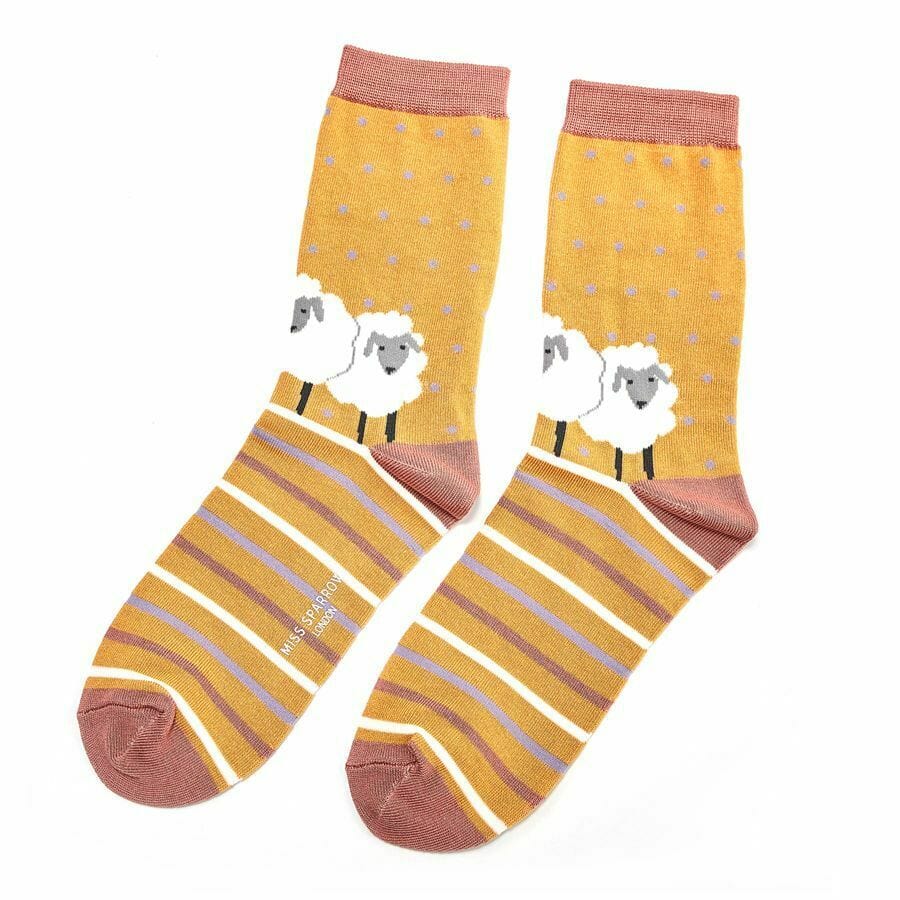 lusciousscarves Socks Miss Sparrow Sheep Design Bamboo Socks - Mustard