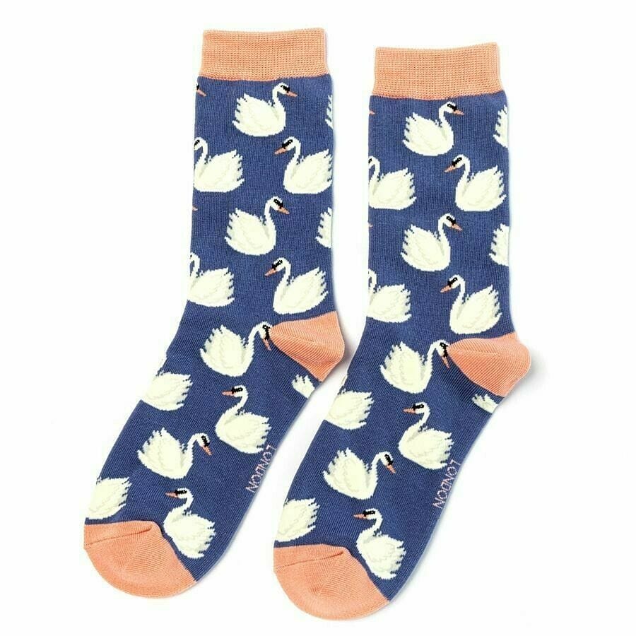 lusciousscarves Socks Miss Sparrow Swan Bamboo Socks - Blue
