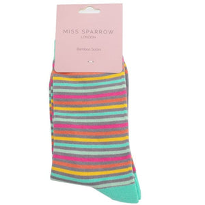lusciousscarves Socks Miss Sparrow  Vibrant Stripes Bamboo Socks - Grey