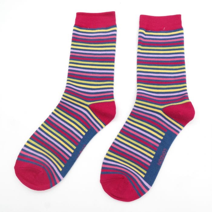 lusciousscarves Socks Miss Sparrow Vibrant Stripes Bamboo Socks - Navy