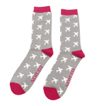 Load image into Gallery viewer, lusciousscarves Socks Mr Heron Bamboo Socks, Aeroplanes Design , Grey and Maroon,
