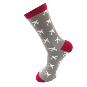 lusciousscarves Socks Mr Heron Bamboo Socks, Aeroplanes Design , Grey and Maroon,
