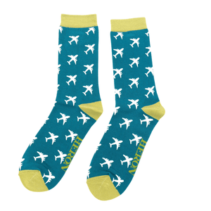 lusciousscarves Socks Mr Heron Bamboo Socks, Aeroplanes Design, Teal