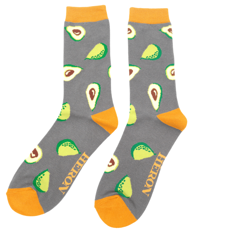 lusciousscarves Socks Mr Heron Bamboo Socks , Avocado's Design, Grey