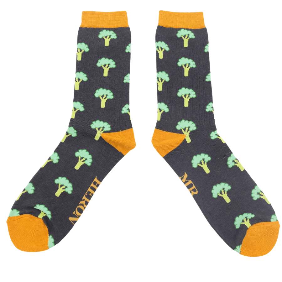 lusciousscarves Socks Mr Heron Bamboo Socks , Broccoli Design, Grey