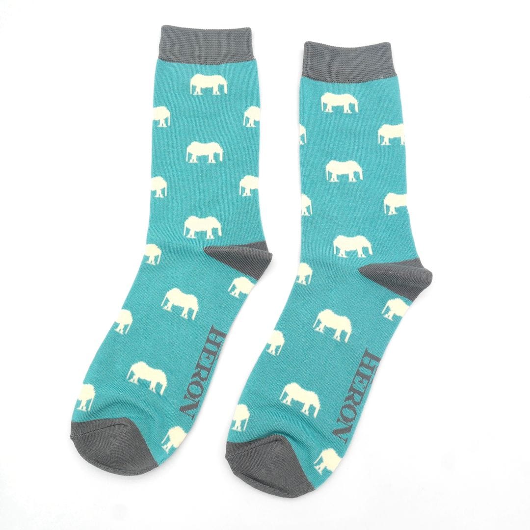 lusciousscarves Socks Mr Heron Bamboo Socks , Elephant's Design, Aqua Green