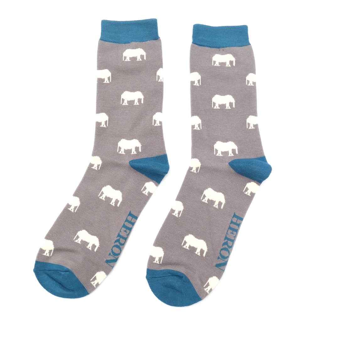 lusciousscarves Socks Mr Heron Bamboo Socks , Elephant's Design, Grey