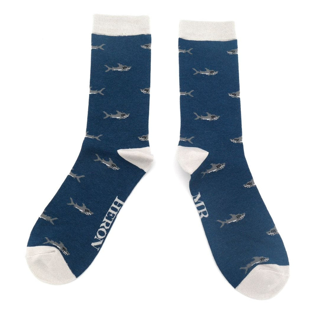 lusciousscarves Socks Mr Heron Bamboo Socks, Sharks Design, Navy