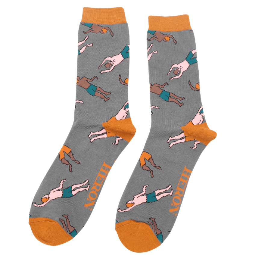 lusciousscarves Socks Mr Heron Bamboo Socks, Swimmer's Design, Grey