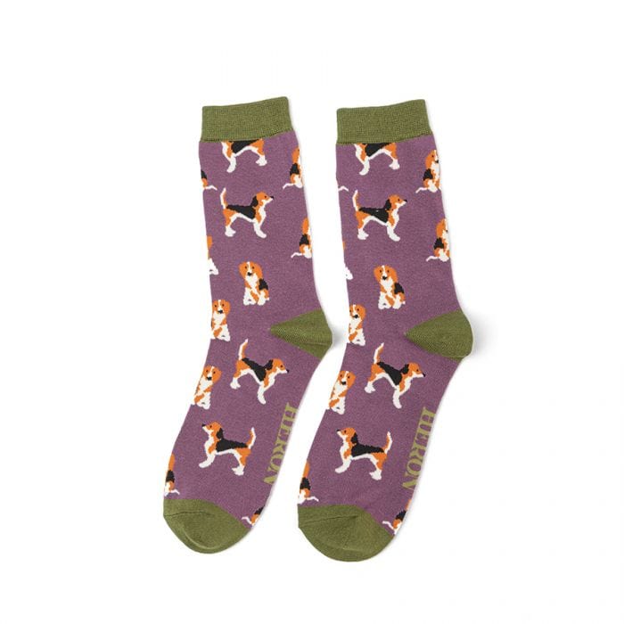 lusciousscarves Socks Mr Heron Beagle Pups Bamboo Socks - Purple