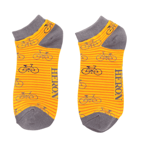 lusciousscarves Socks Mr Heron Bikes & Stripes Bamboo Trainer Socks - Mustard