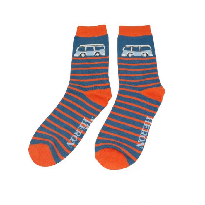 lusciousscarves Socks Mr Heron Camper Stripe Bamboo Socks - Blue