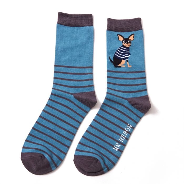 lusciousscarves Socks Mr Heron Chihuahua Stripes Bamboo Socks - Teal
