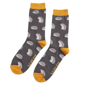 lusciousscarves Socks Mr Heron Cute Hedgehogs Bamboo Socks - Grey