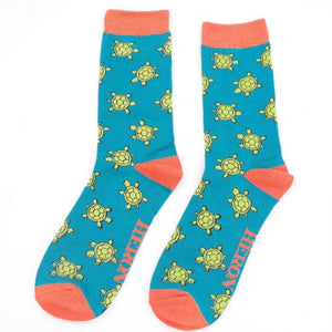 lusciousscarves Socks Mr Heron Cute Turtles Bamboo Socks - Teal Blue