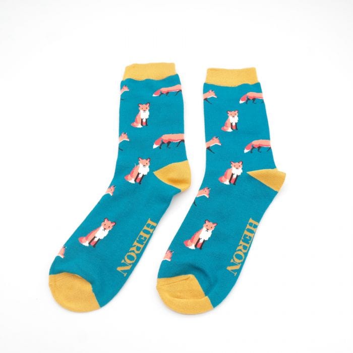 lusciousscarves Socks Mr Heron Foxes Bamboo Socks - Teal