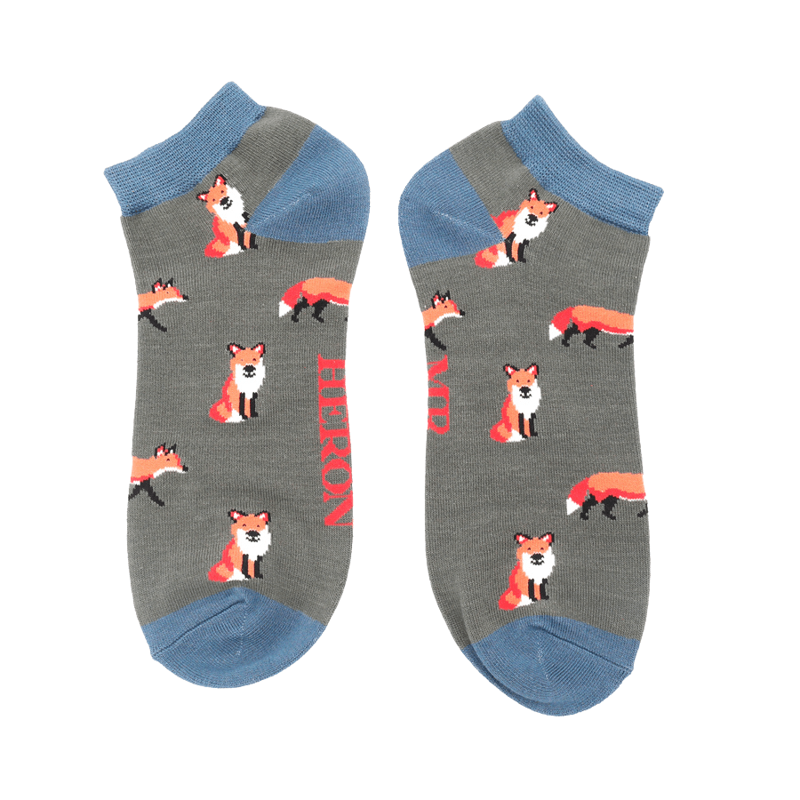 lusciousscarves Socks Mr Heron Foxes Bamboo Trainer Socks - Grey