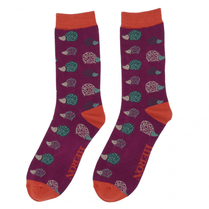 lusciousscarves Socks Mr Heron Hedgehogs Bamboo Socks - Purple