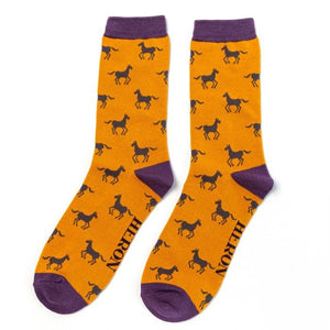lusciousscarves Socks Mr Heron Horses Bamboo Socks - Mustard