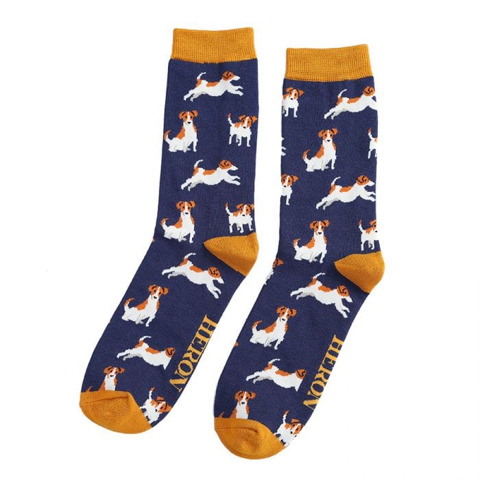 lusciousscarves Socks Mr Heron Jack Russells Bamboo Socks - Navy