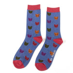 Load image into Gallery viewer, lusciousscarves Socks Mr Heron Kitty Faces Bamboo Socks - Blue
