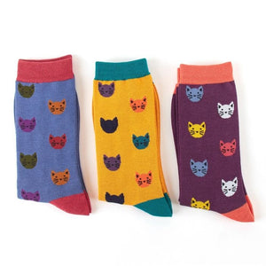 lusciousscarves Socks Mr Heron Kitty Faces Bamboo Socks - Mustard