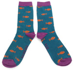 Load image into Gallery viewer, lusciousscarves Socks Mr Heron Little Fish Bamboo Socks - Teal
