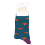 Load image into Gallery viewer, lusciousscarves Socks Mr Heron Little Fish Bamboo Socks - Teal
