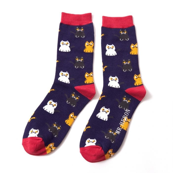 lusciousscarves Socks Mr Heron Little Kitties Bamboo Socks - Navy