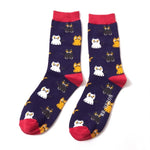 Load image into Gallery viewer, lusciousscarves Socks Mr Heron Little Kitties Bamboo Socks - Navy
