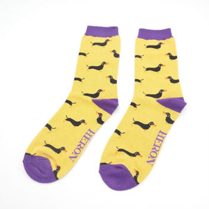 lusciousscarves Socks Mr Heron Little Sausage Dogs Bamboo Socks - Yellow