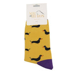 Load image into Gallery viewer, lusciousscarves Socks Mr Heron Little Sausage Dogs Bamboo Socks - Yellow
