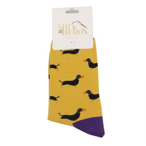 lusciousscarves Socks Mr Heron Little Sausage Dogs Bamboo Socks - Yellow