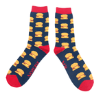 Load image into Gallery viewer, lusciousscarves Socks Mr Heron Men&#39;s Bamboo Socks, Hamburgers Design , Navy
