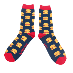 lusciousscarves Socks Mr Heron Men's Bamboo Socks, Hamburgers Design , Navy