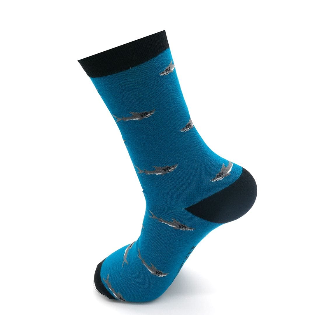 lusciousscarves Socks Mr Heron Men's Bamboo Socks , Sharks Design, Teal