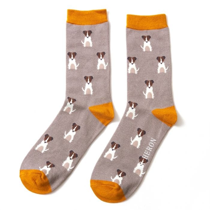 lusciousscarves Socks Mr Heron Mini Jack Russells Bamboo Socks - Grey