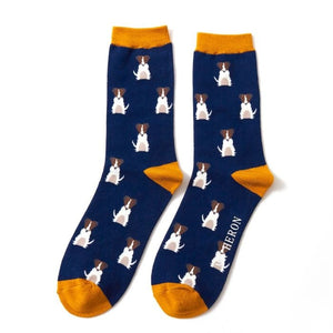 lusciousscarves Socks Mr Heron Mini Jack Russells Bamboo Socks - Navy