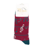 Load image into Gallery viewer, lusciousscarves Socks Mr Heron Music Notes Bamboo Socks - Wine
