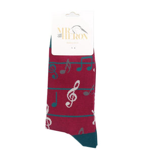 lusciousscarves Socks Mr Heron Music Notes Bamboo Socks - Wine