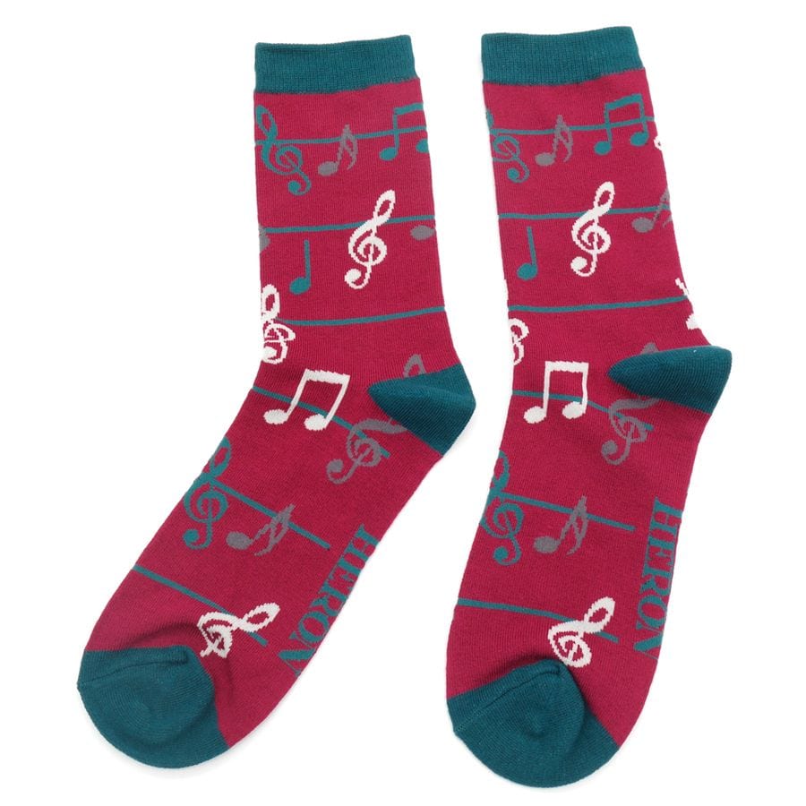 lusciousscarves Socks Mr Heron Music Notes Bamboo Socks - Wine