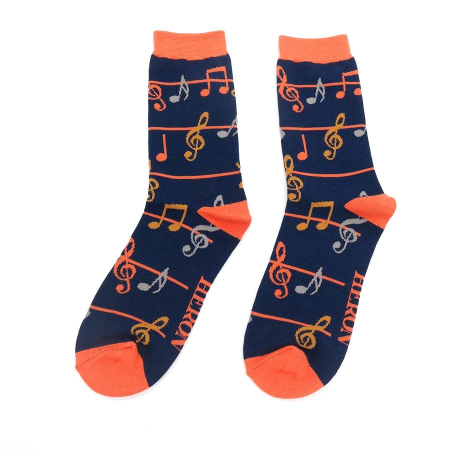 lusciousscarves Socks Mr Heron Musical Notes Bamboo Socks - Navy
