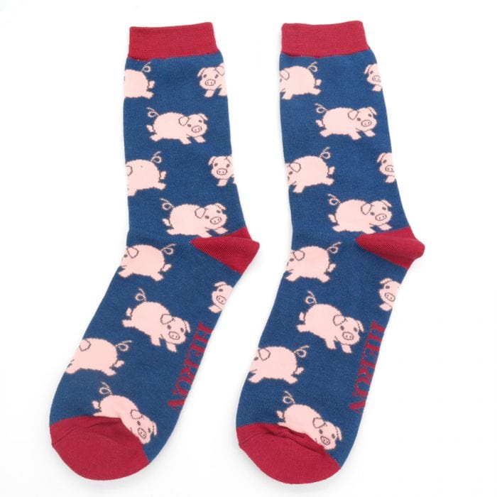 lusciousscarves Socks Mr Heron Pig Bamboo Socks - Navy
