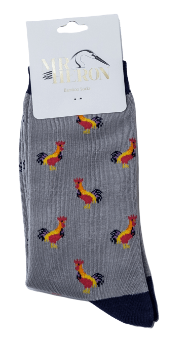 lusciousscarves Socks Mr Heron Roosters Bamboo Socks - Grey