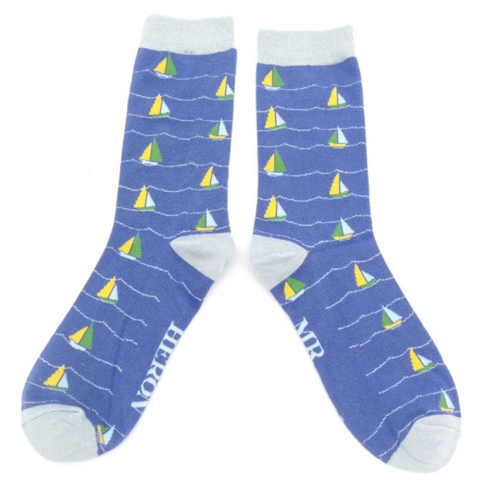 lusciousscarves Socks Mr Heron Sailing Boats Bamboo Socks - Denim