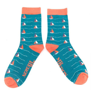 lusciousscarves Socks Mr Heron Sailing Boats Bamboo Socks - Teal