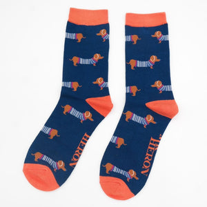 lusciousscarves Socks Mr Heron Sausage Dogs In Jumpers Bamboo Socks - Blue