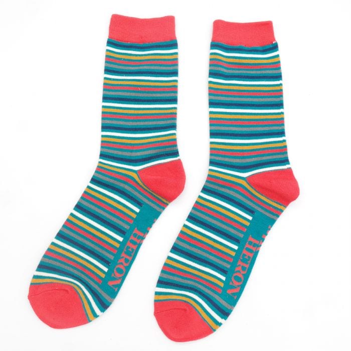 lusciousscarves Socks Mr Heron Vibrant Stripes Bamboo Socks - Teal